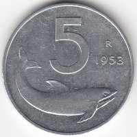 Италия 5 лир 1953 год