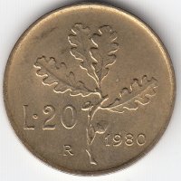 Италия 20 лир 1980 год