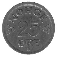 Норвегия 25 эре 1956 год