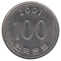 Южная Корея 100 вон 2001 год