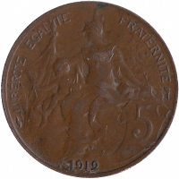 Франция 5 сантимов 1912 год