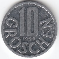 Австрия 10 грошей 1990 год
