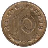 Германия (Третий Рейх) 10 рейхспфеннигов 1938 год (D)