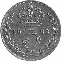 Великобритания 3 пенса 1922 год (VF+)