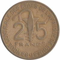 Западные Африканские штаты 25 франков 1970 год