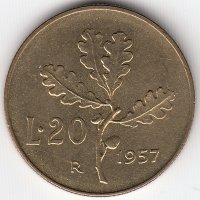 Италия 20 лир 1957 год