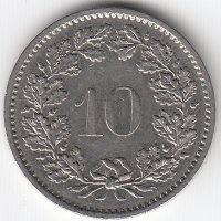 Швейцария 10 раппенов 1978 год