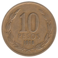 Чили 10 песо 1988 год