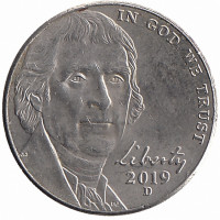 США 5 центов 2019 год (D)