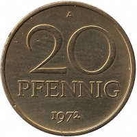 ГДР 20 пфеннигов 1972 год