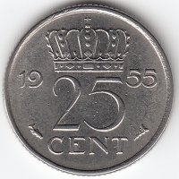 Нидерланды 25 центов 1955 год