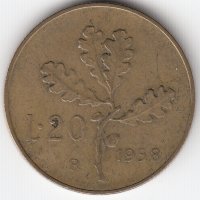 Италия 20 лир 1958 год