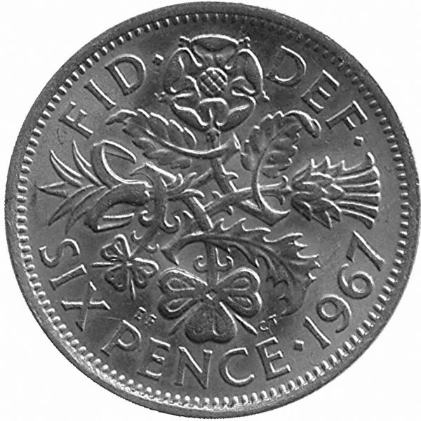 Великобритания 6 пенсов 1967 год