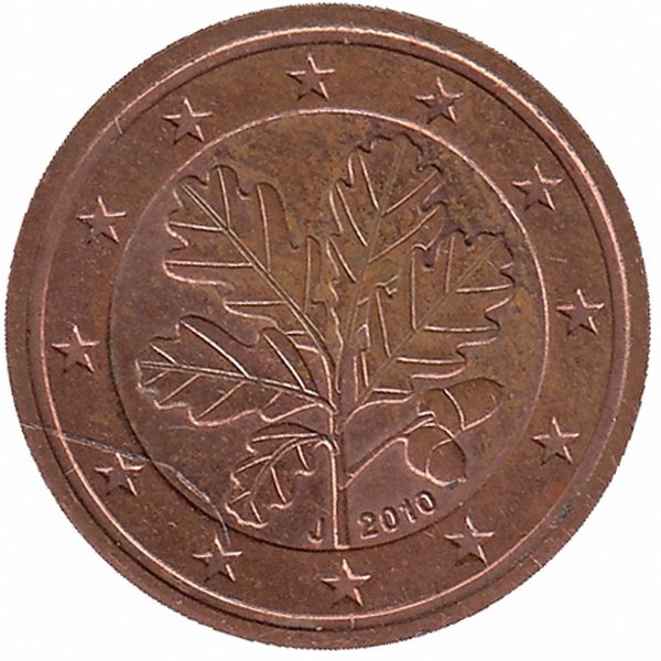 Германия 2 евроцента 2010 год (J)
