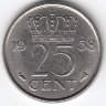 Нидерланды 25 центов 1958 год