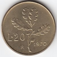 Италия 20 лир 1970 год