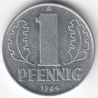 ГДР 1 пфенниг 1964 год