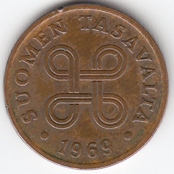 Финляндия 1 пенни 1969 год (медь)