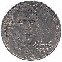 США 5 центов 2016 год (D)