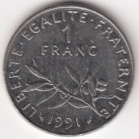 Франция 1 франк 1991 год