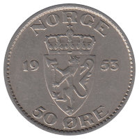 Норвегия 50 эре 1953 год