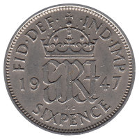 Великобритания 6 пенсов 1947 год