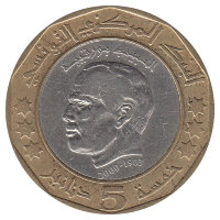 Тунис 5 динаров 2002 год (звезды с узором)