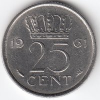 Нидерланды 25 центов 1961 год