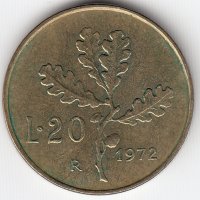 Италия 20 лир 1972 год