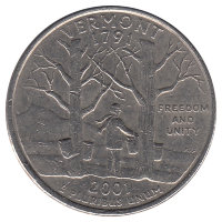 США 25 центов 2001 год (P). Вермонт.