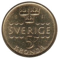 Швеция 5 крон 2016 год (Новый дизайн) UNC