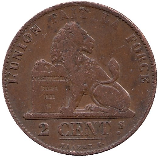Бельгия (Belgie) 2 сантима 1865 год