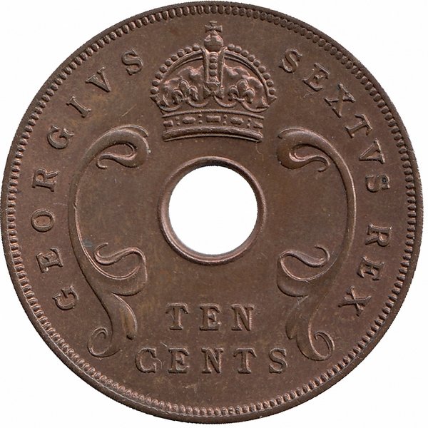 Британская Восточная Африка 10 центов 1952 год (aUNC)