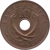 Британская Восточная Африка 10 центов 1952 год (aUNC)