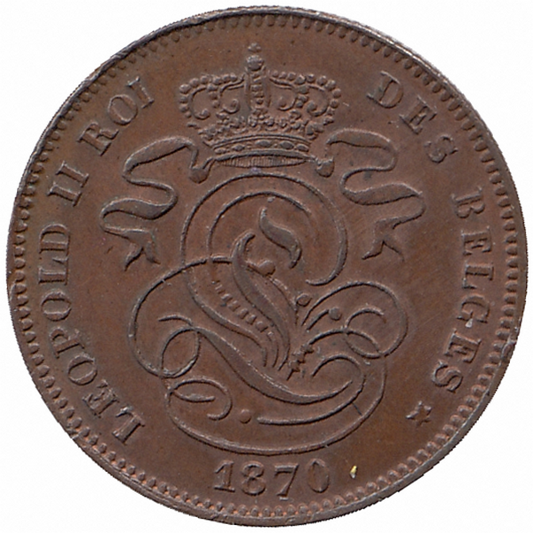Бельгия (Belges) 2 сантима 1870 год (XF)