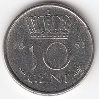 Нидерланды 10 центов 1951 год
