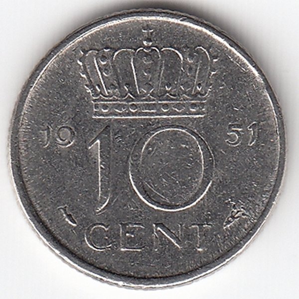 Нидерланды 10 центов 1951 год