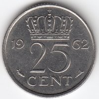 Нидерланды 25 центов 1962 год