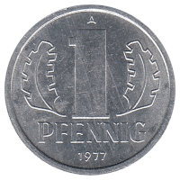 ГДР 1 пфенниг 1977 год (UNC)
