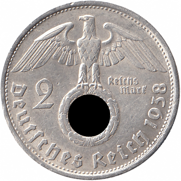 Германия (Третий Рейх) 2 рейхсмарки 1938 год (B)
