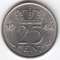Нидерланды 25 центов 1964 год