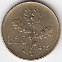 Италия 20 лир 1975 год