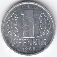 ГДР 1 пфенниг 1989 год