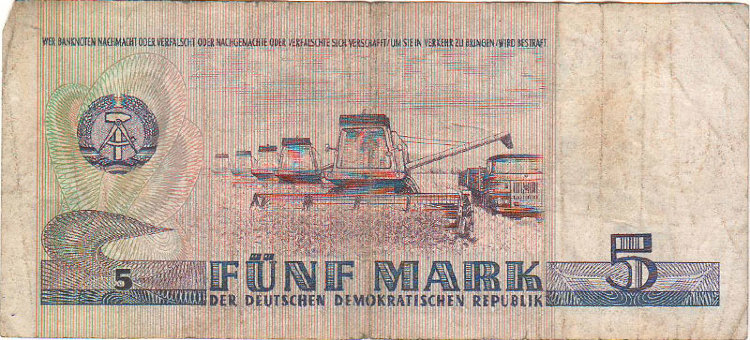 Банкнота 5 марок 1975 г. ГДР