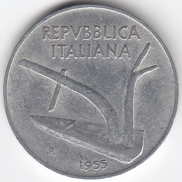 Италия 10 лир 1955 год