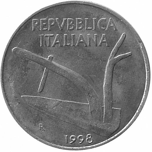 Италия 10 лир 1998 год