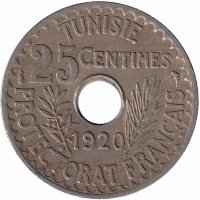 Тунис 25 сантимов 1920 год