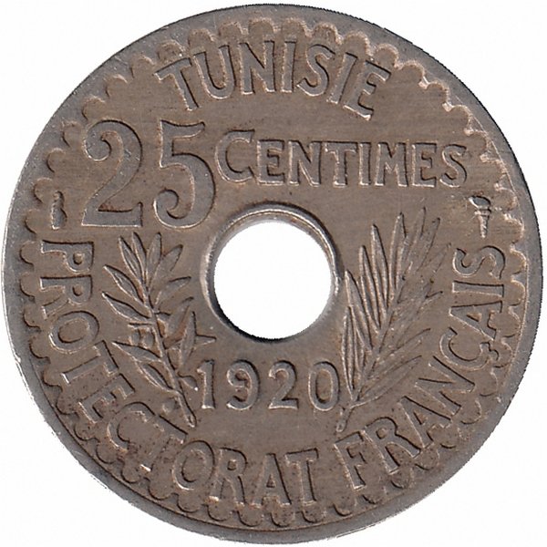 Тунис 25 сантимов 1920 год