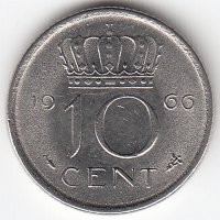 Нидерланды 10 центов 1966 год