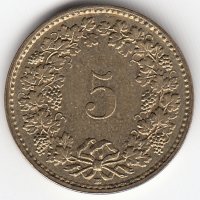 Швейцария 5 раппенов 1986 год